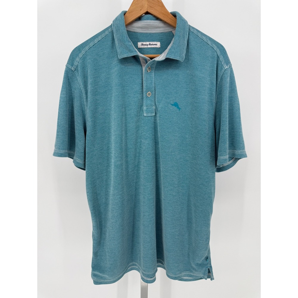 Tommy Bahama Men's Blue Striped Short Sleeve‎ Polo Shirt Casual Soft